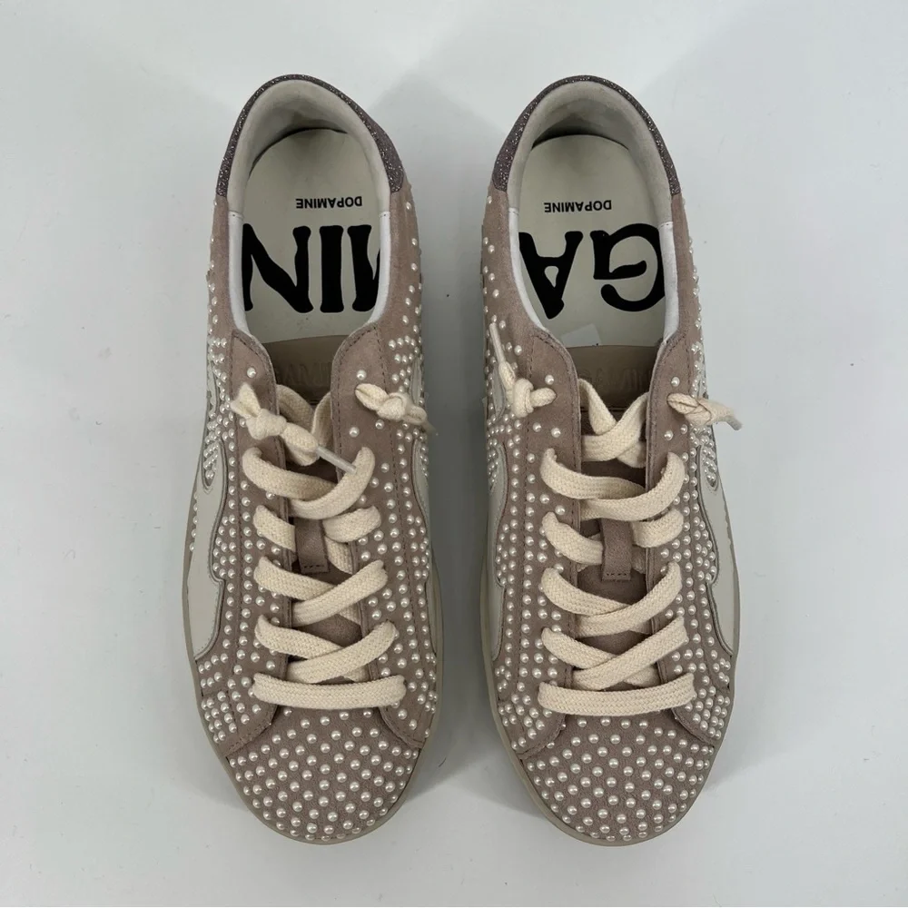 Bibi Lou Gamin Pearl Embroidered Suede Lace Up Designer Sneakers in Lilac 7